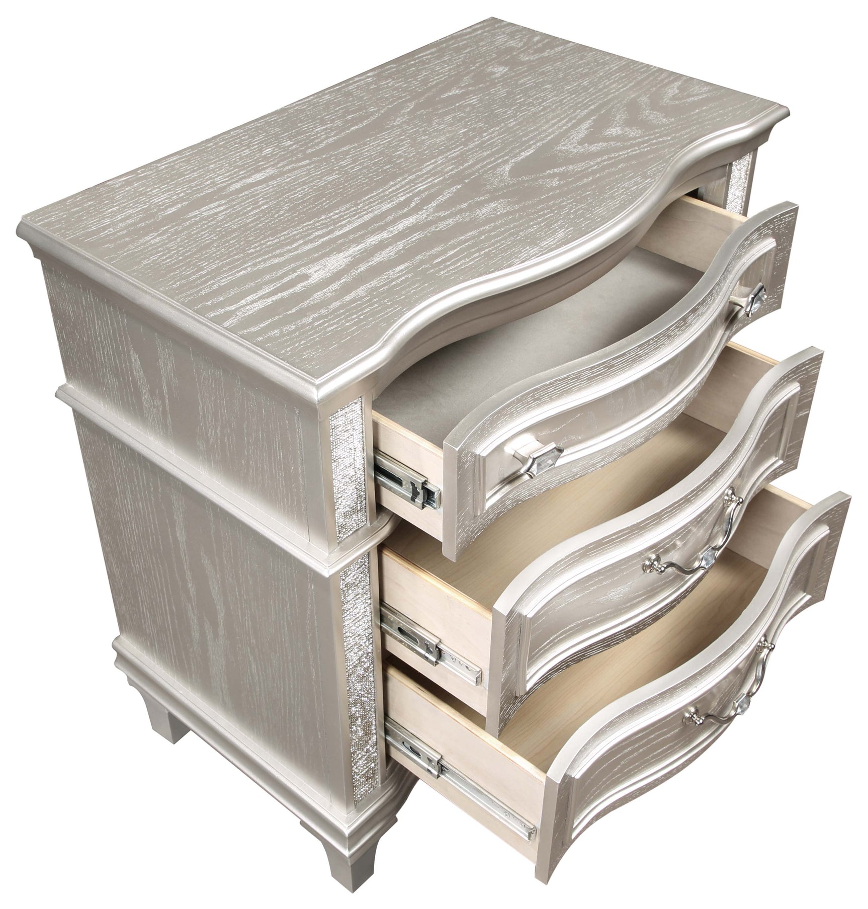 Evangeline 3-drawer Nightstand Silver Oak - Tampa Furniture Outlet