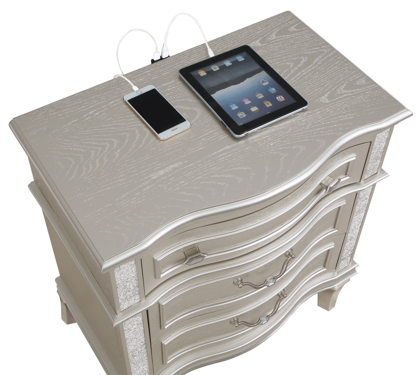 Evangeline 3-drawer Nightstand Silver Oak - Tampa Furniture Outlet
