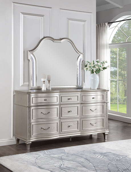 Evangeline 9-drawer Dresser with Mirror Silver Oak - Tampa Furniture Outlet