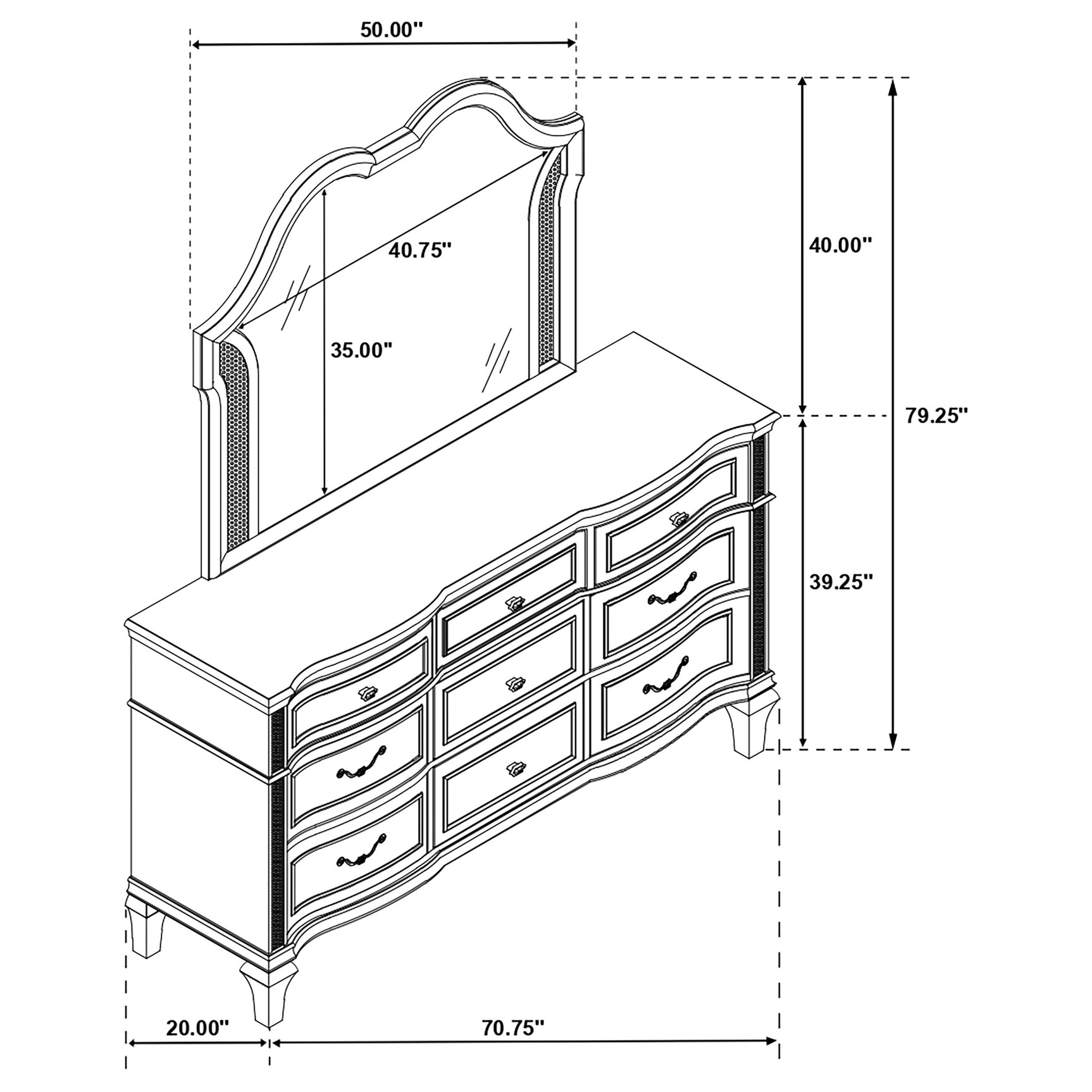 Evangeline 9-drawer Dresser with Mirror Silver Oak - Tampa Furniture Outlet