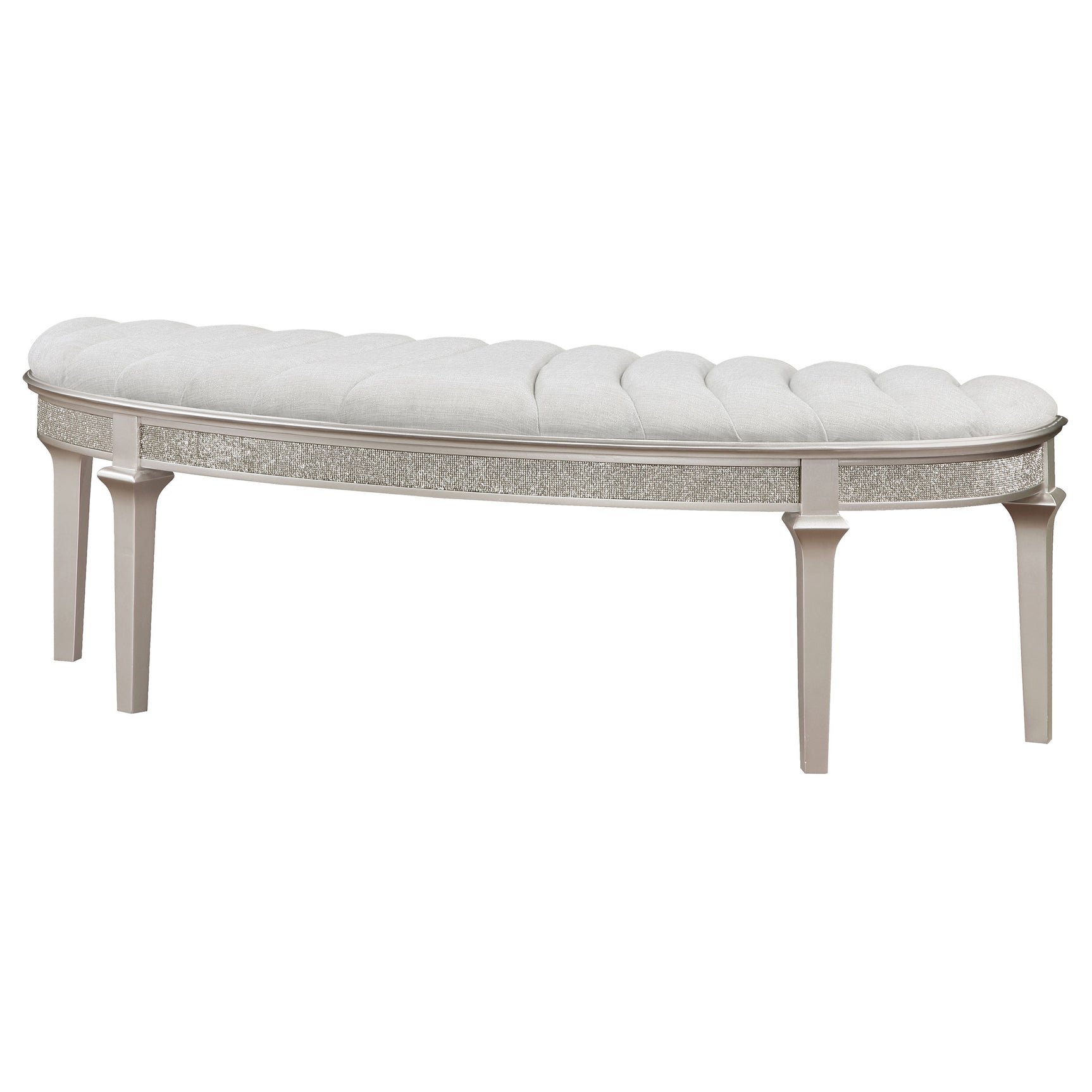 Evangeline Curved Fabric Upholstered Bench Silver Oak - Tampa Furniture Outlet