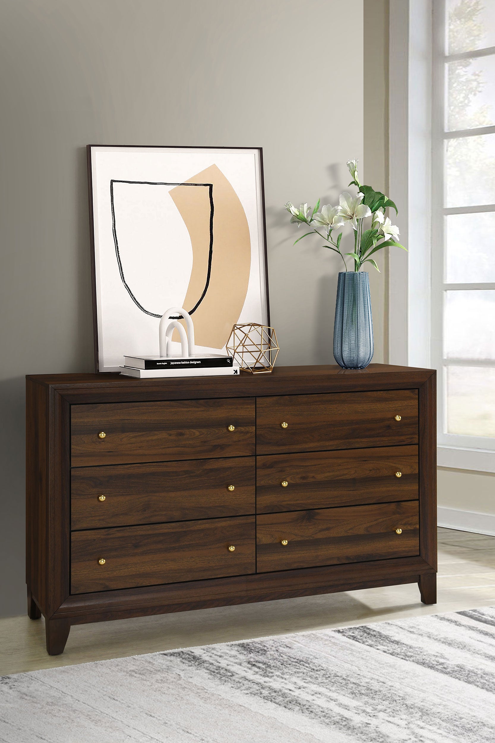 Welsley 6-drawer Dresser Cabinet Walnut - Tampa Furniture Outlet