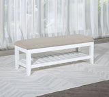 Bexhill Upholstered Rectangular Bench with Shelf White - Tampa Furniture Outlet
