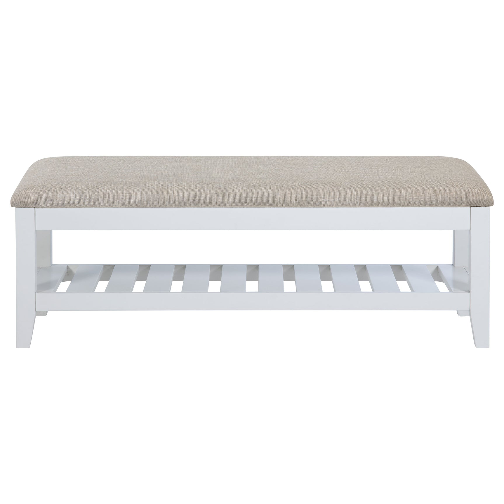 Bexhill Upholstered Rectangular Bench with Shelf White - Tampa Furniture Outlet