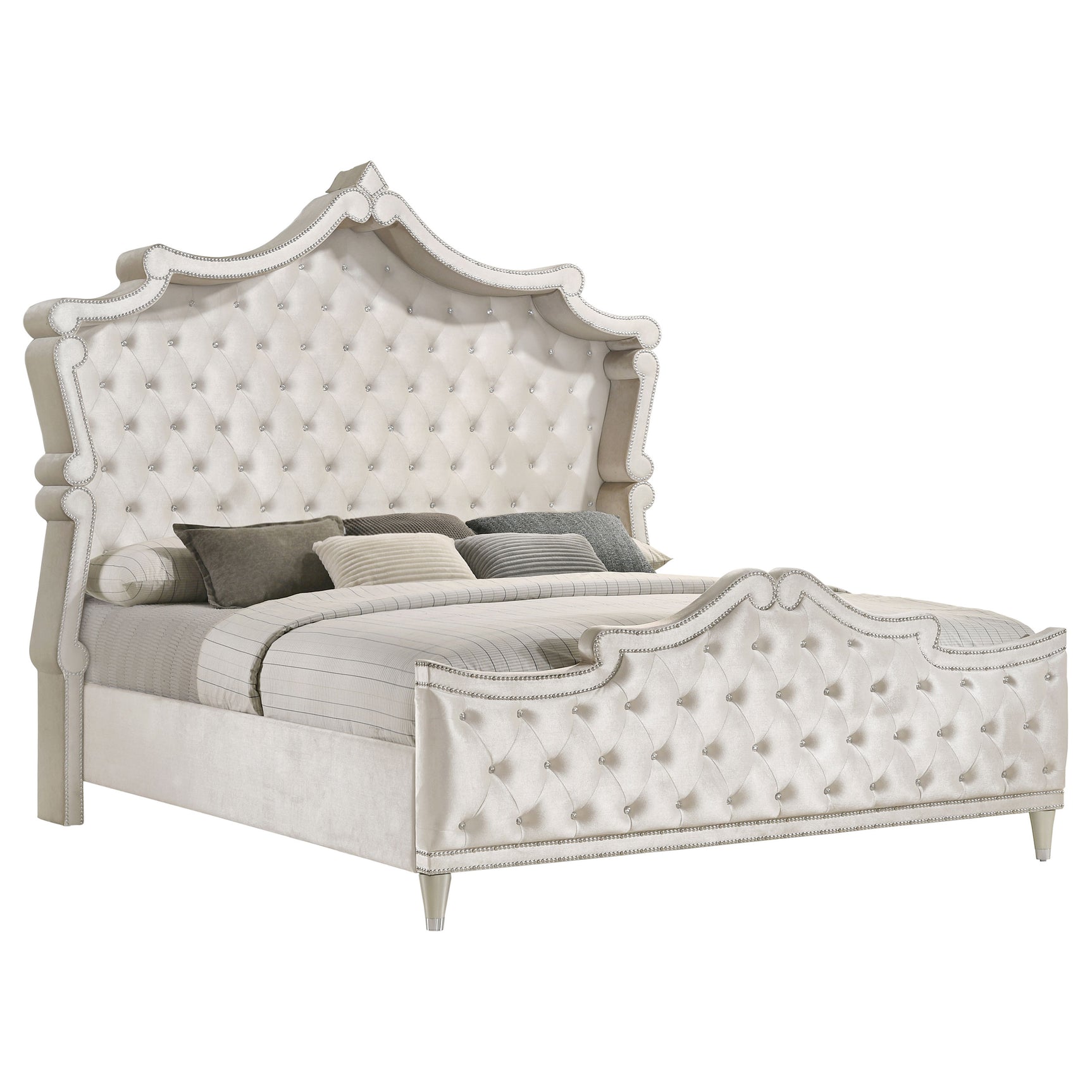 Tampa Furniture Outlet - Coaster - Antonella Upholstered Queen Panel Bed Ivory and Camel - 223521Q