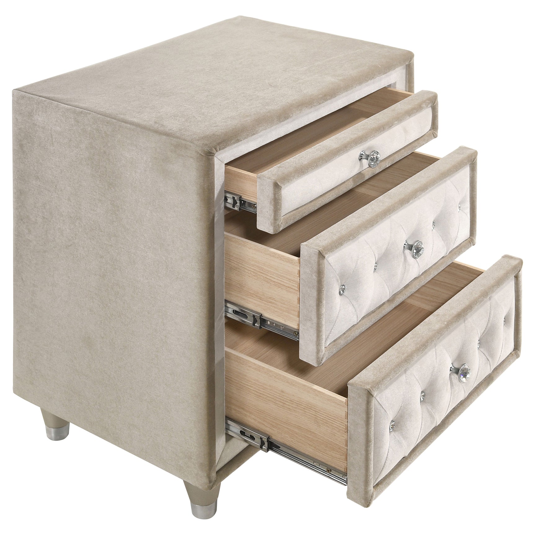 Antonella Upholstered 3-drawer Nightstand Ivory and Camel - Tampa Furniture Outlet