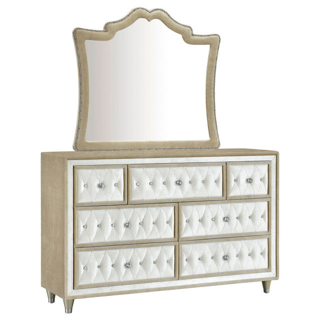 Tampa Furniture Outlet - Coaster - Antonella 7-drawer Upholstered Dresser with Mirror Ivory - 223523M