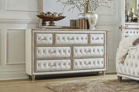 Antonella 7-drawer Upholstered Dresser Ivory and Camel - Tampa Furniture Outlet