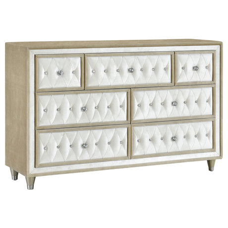 Tampa Furniture Outlet - Coaster - Antonella 7-drawer Upholstered Dresser Ivory and Camel - 223523