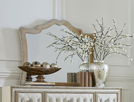 Antonella Upholstered Dresser Mirror Camel - Tampa Furniture Outlet