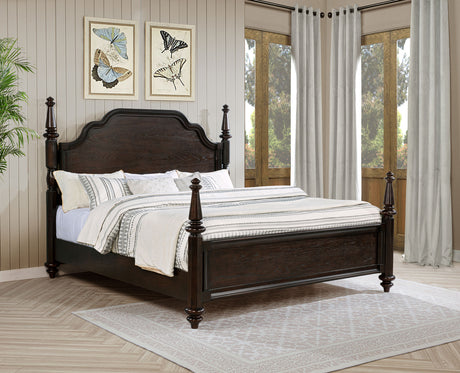 Andover 63-inch Four Poster Eastern King Bed Dark Oak - Tampa Furniture Outlet