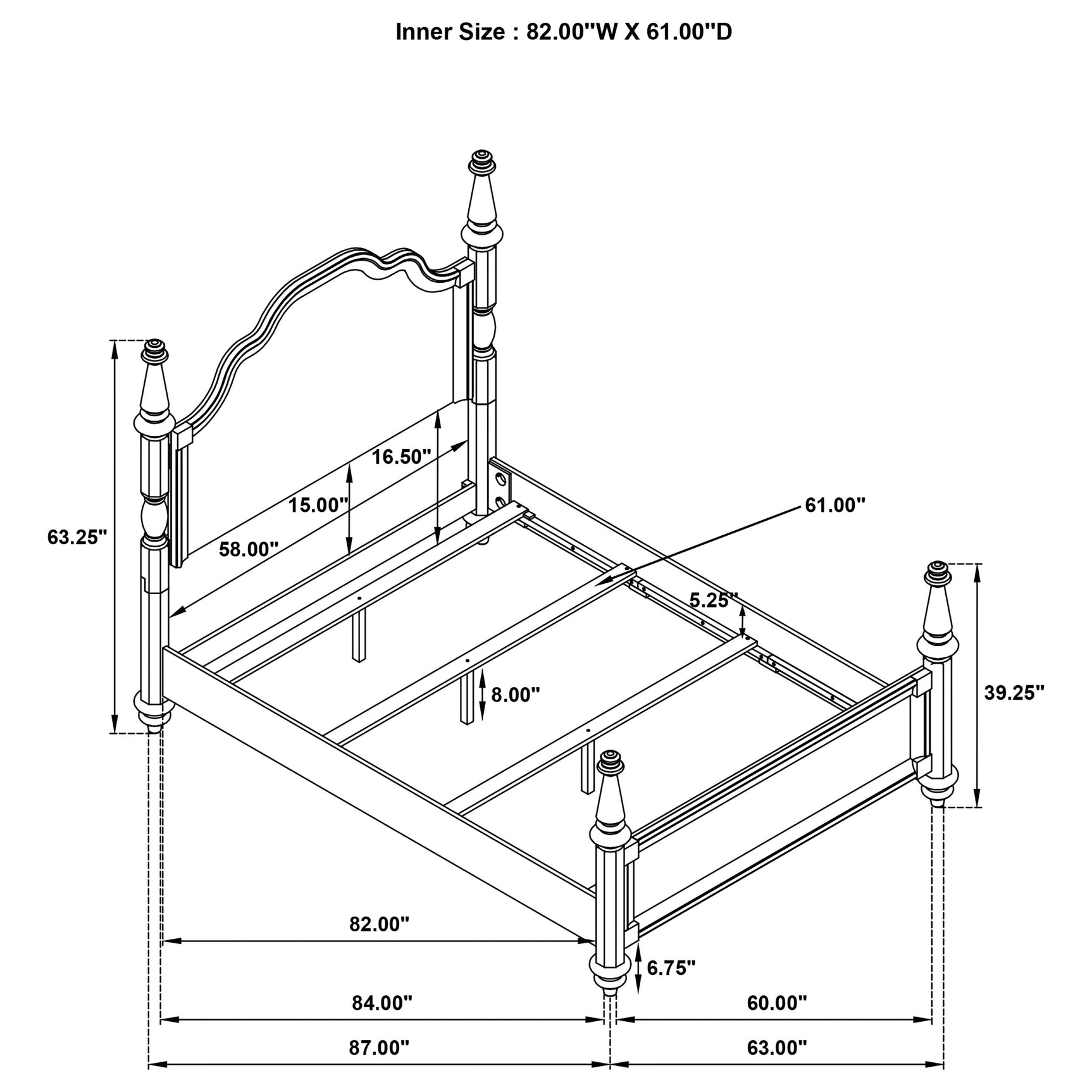 Andover 63-inch Four Poster Queen Bed Dark Oak - Tampa Furniture Outlet