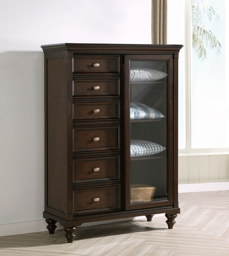 Andover 6-drawer Tempered Glass Door Chest Dark Oak - Tampa Furniture Outlet