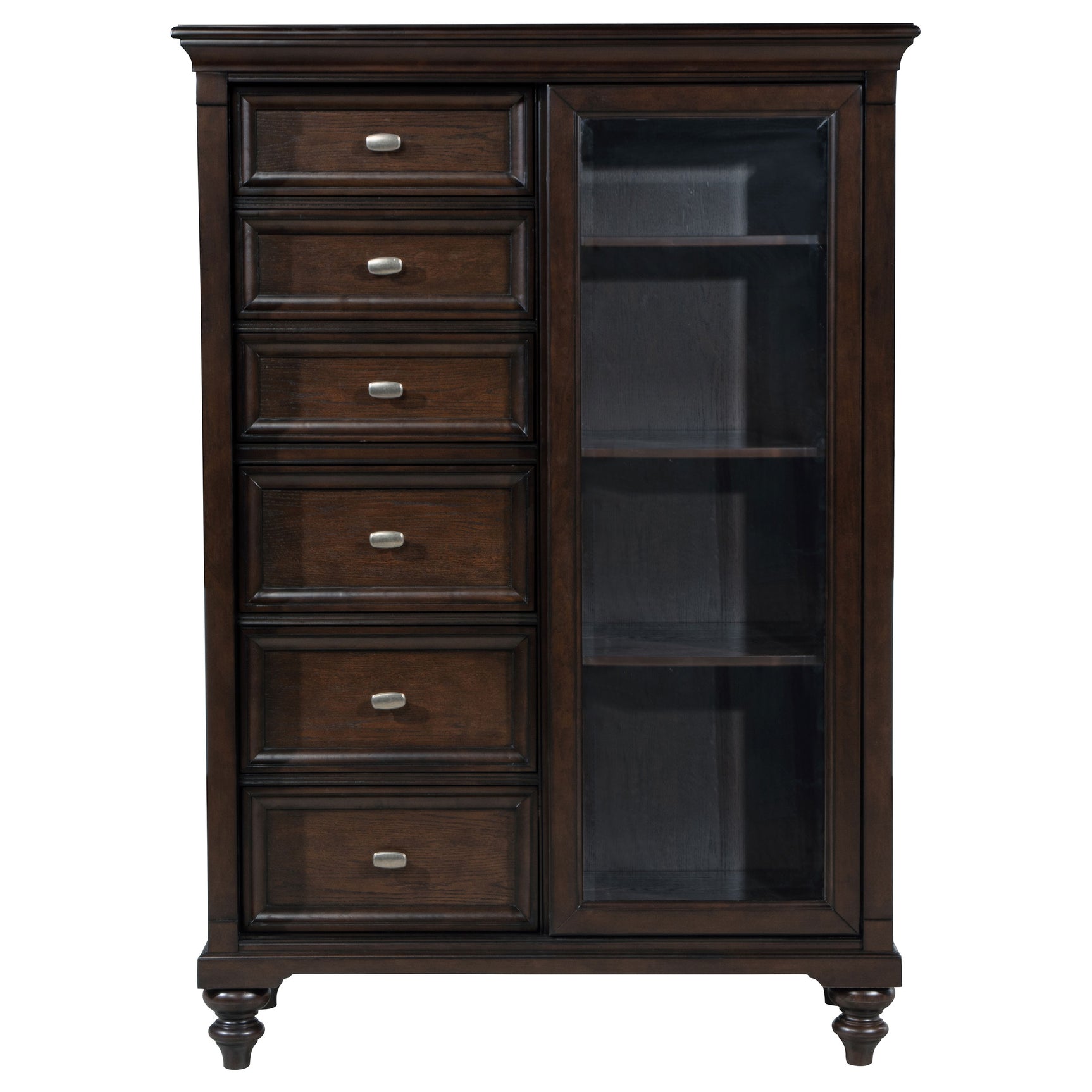 Andover 6-drawer Tempered Glass Door Chest Dark Oak - Tampa Furniture Outlet
