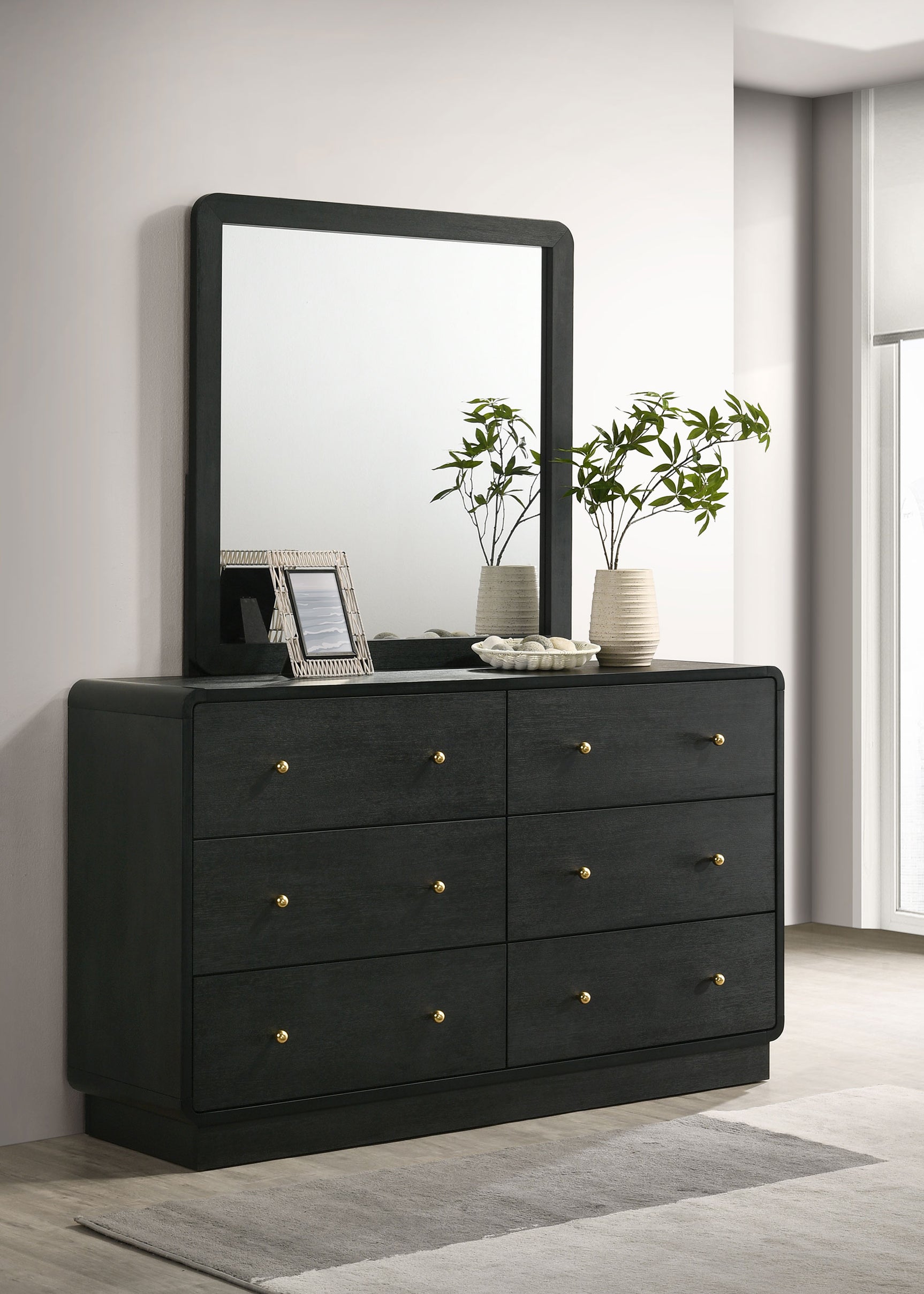 Cavelle 6-drawer Dresser and Mirror Black - Tampa Furniture Outlet