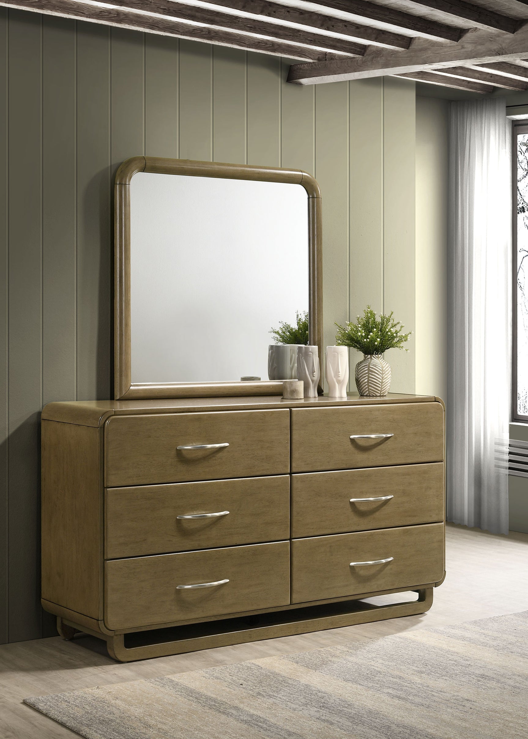 Amsbury 6-drawer Dresser and Mirror Nutmeg - Tampa Furniture Outlet