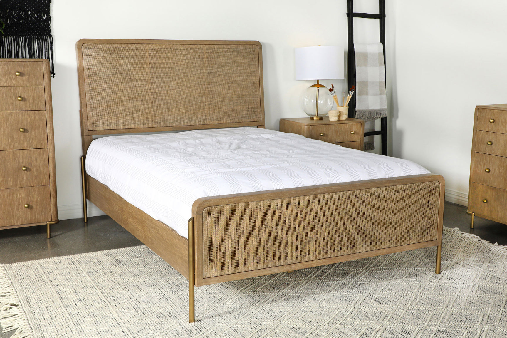 Arini Rattan Eastern King Panel Bed Sand Wash and Natural - Tampa Furniture Outlet
