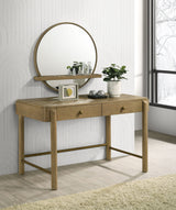 Arini Round Vanity Wall Mirror with Shelf Sand Wash - Tampa Furniture Outlet