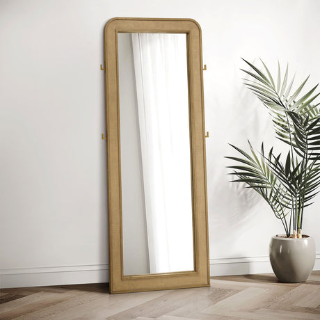 Arini Cane Weave Full Length Standing Floor Mirror Sand Wash - Tampa Furniture Outlet