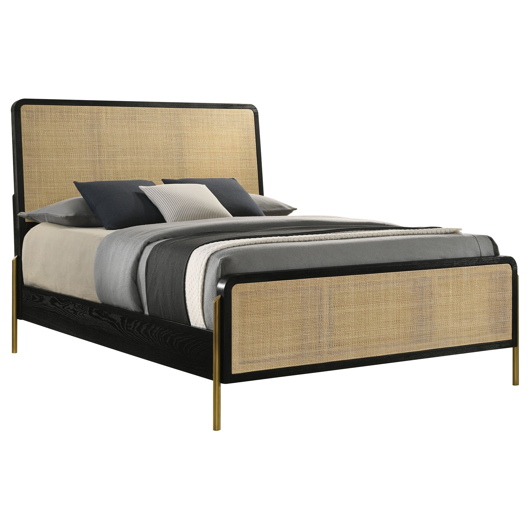 Arini Rattan California King Panel Bed Black and Natural - Tampa Furniture Outlet