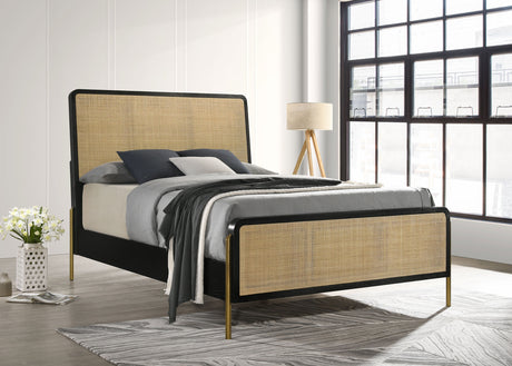 Arini Rattan Queen Panel Bed Black and Natural - Tampa Furniture Outlet