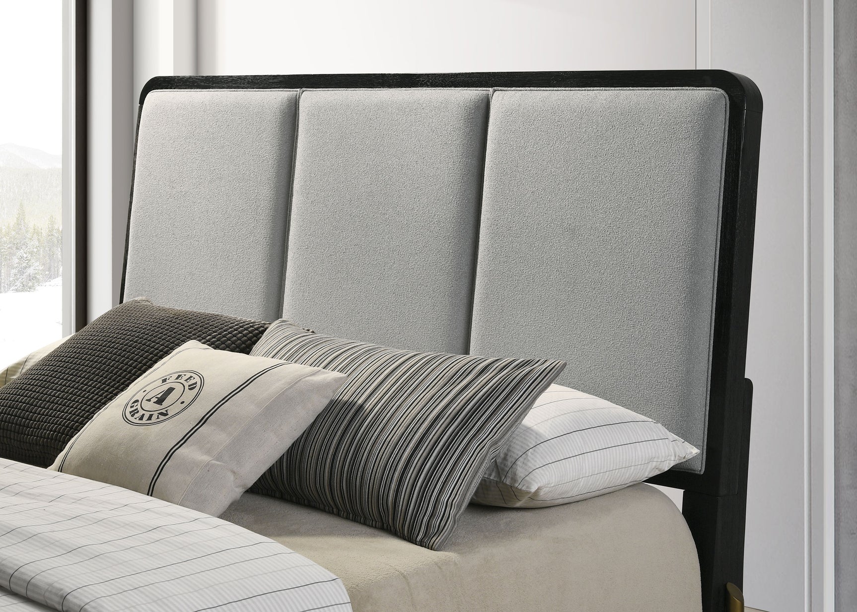 Arini Upholstered Eastern King Panel Bed Black and Grey - Tampa Furniture Outlet