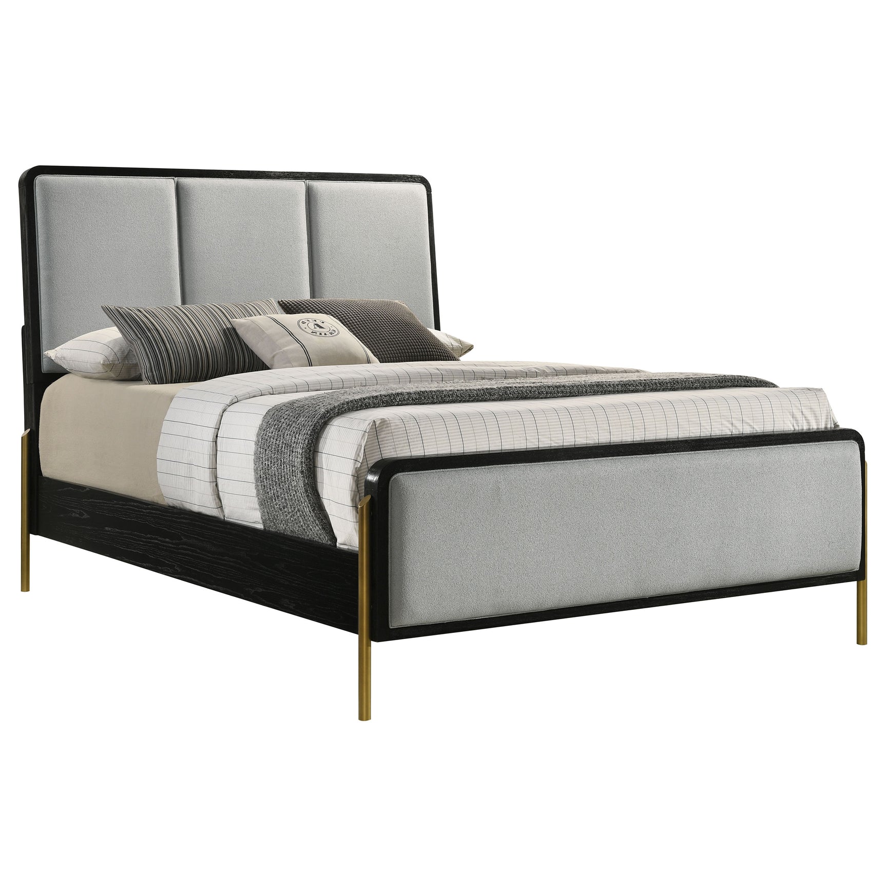 Arini Upholstered Queen Panel Bed Black and Grey - Tampa Furniture Outlet
