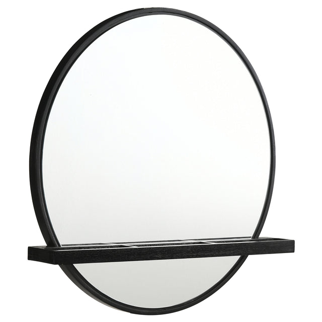 Tampa Furniture Outlet - Coaster - Arini Round Vanity Wall Mirror with Shelf Black - 224338