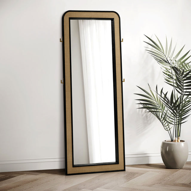 Tampa Furniture Outlet - Coaster - Arini Cane Weave Full Length Standing Floor Mirror Black - 224339