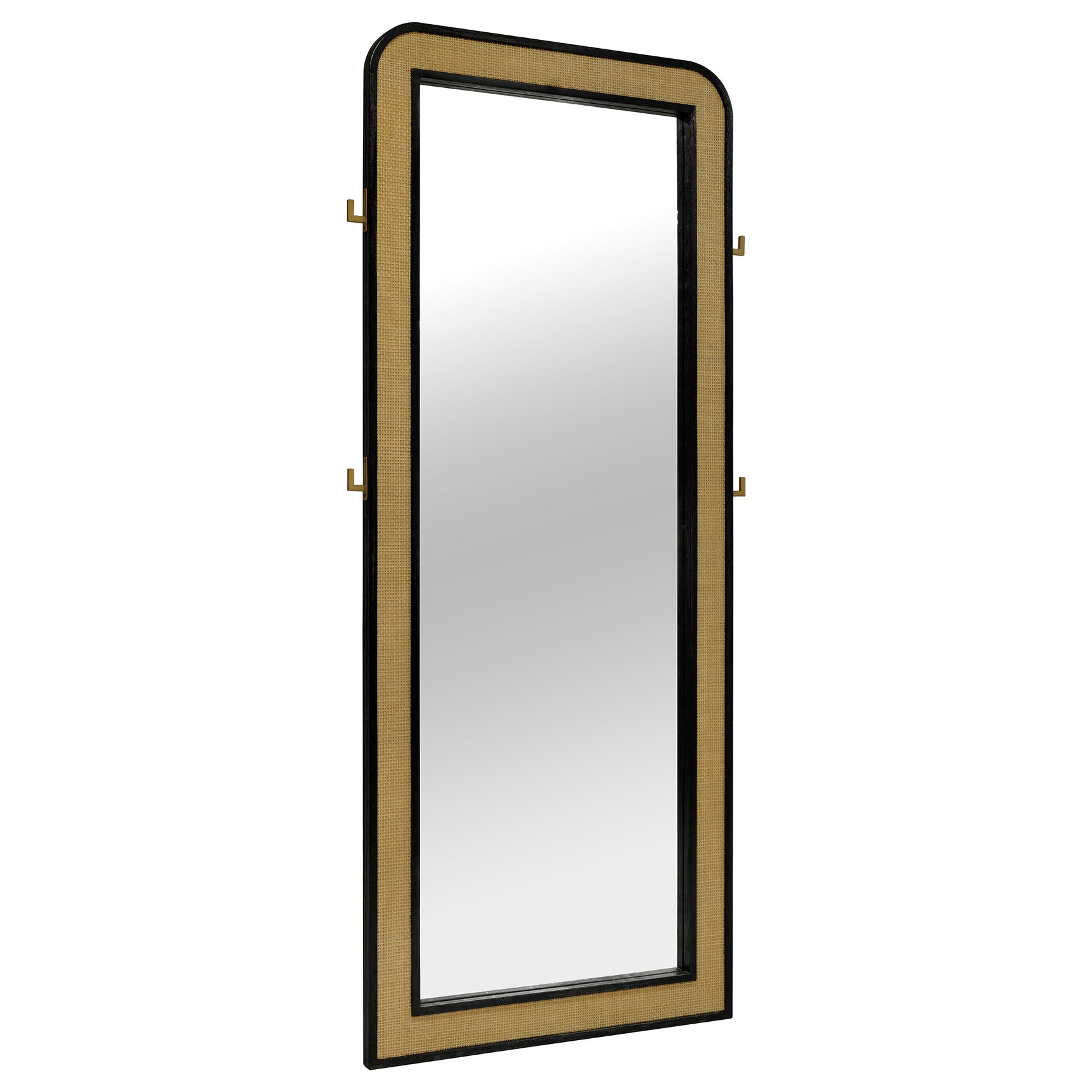 Arini Cane Weave Full Length Standing Floor Mirror Black - Tampa Furniture Outlet