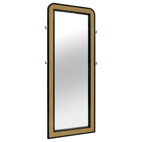 Arini Cane Weave Full Length Standing Floor Mirror Black - Tampa Furniture Outlet
