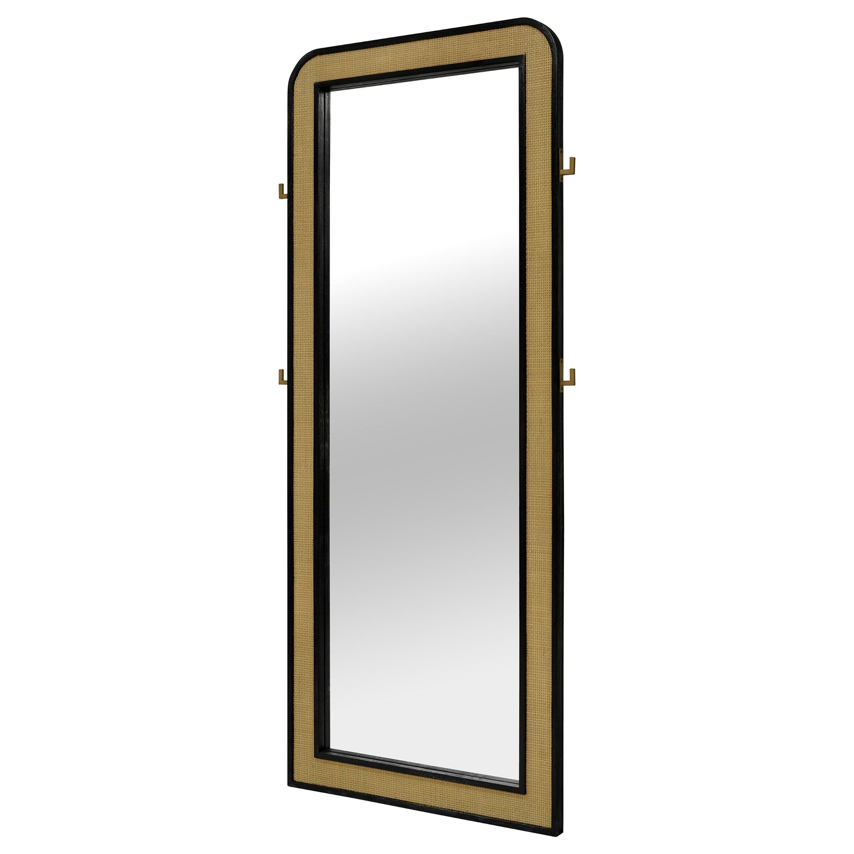Arini Cane Weave Full Length Standing Floor Mirror Black - Tampa Furniture Outlet