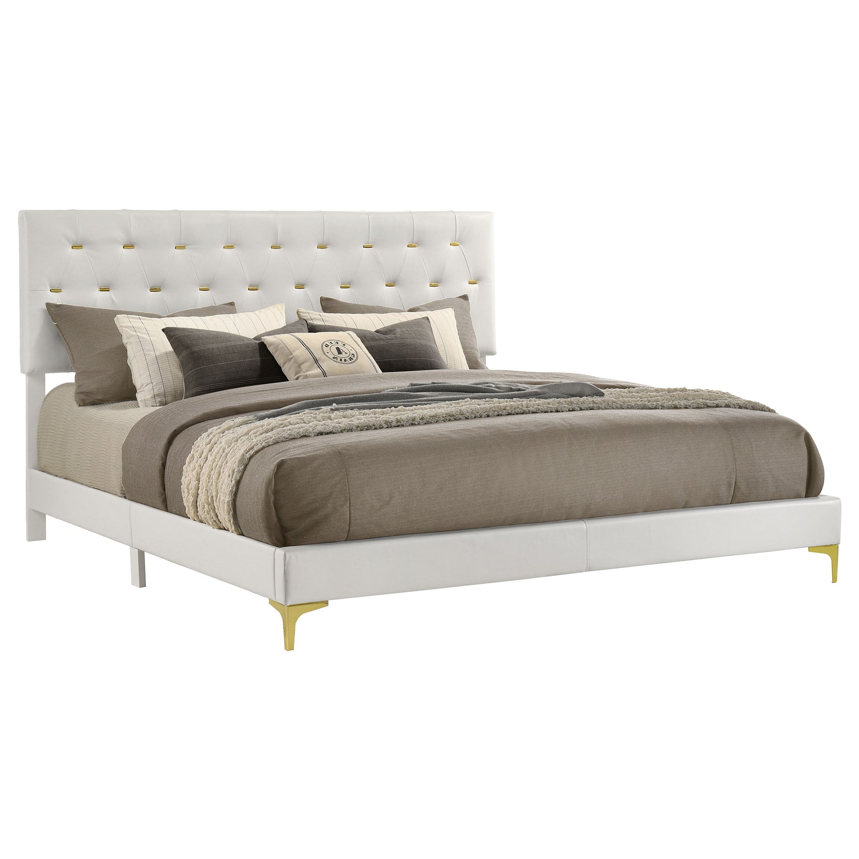 Kendall Upholstered Eastern King Panel Bed White - Tampa Furniture Outlet