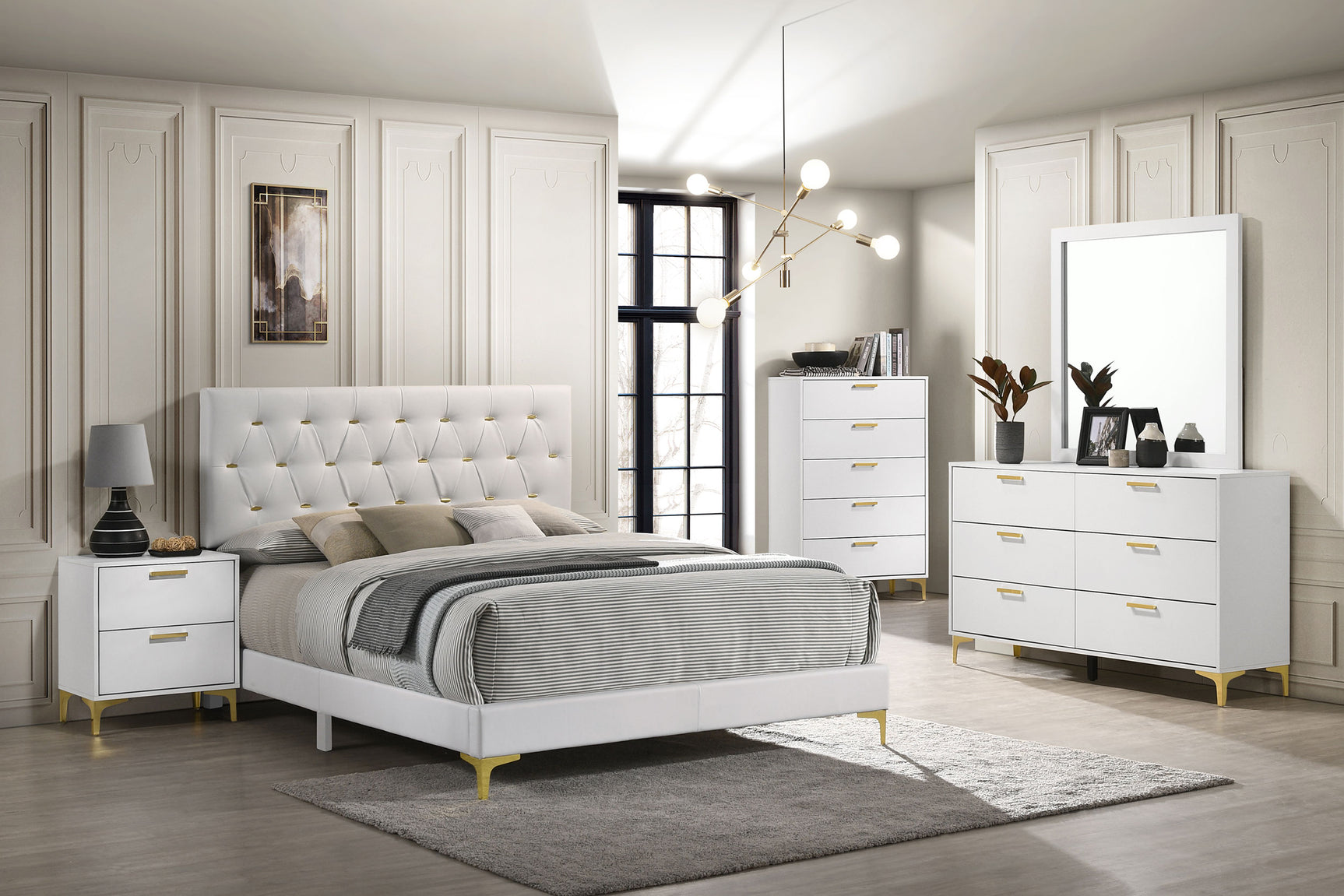 Kendall Upholstered Eastern King Panel Bed White - Tampa Furniture Outlet