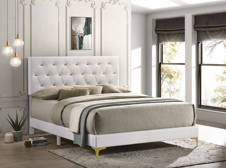 Kendall Upholstered California King Panel Bed White - Tampa Furniture Outlet