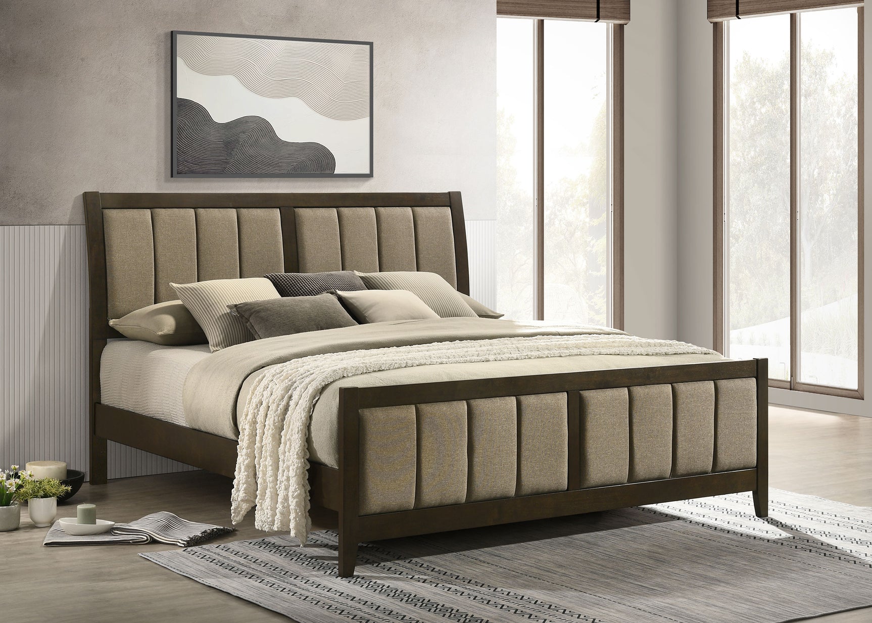 Wilkes 51-inch Upholstered California King Bed Dark Cocoa - Tampa Furniture Outlet