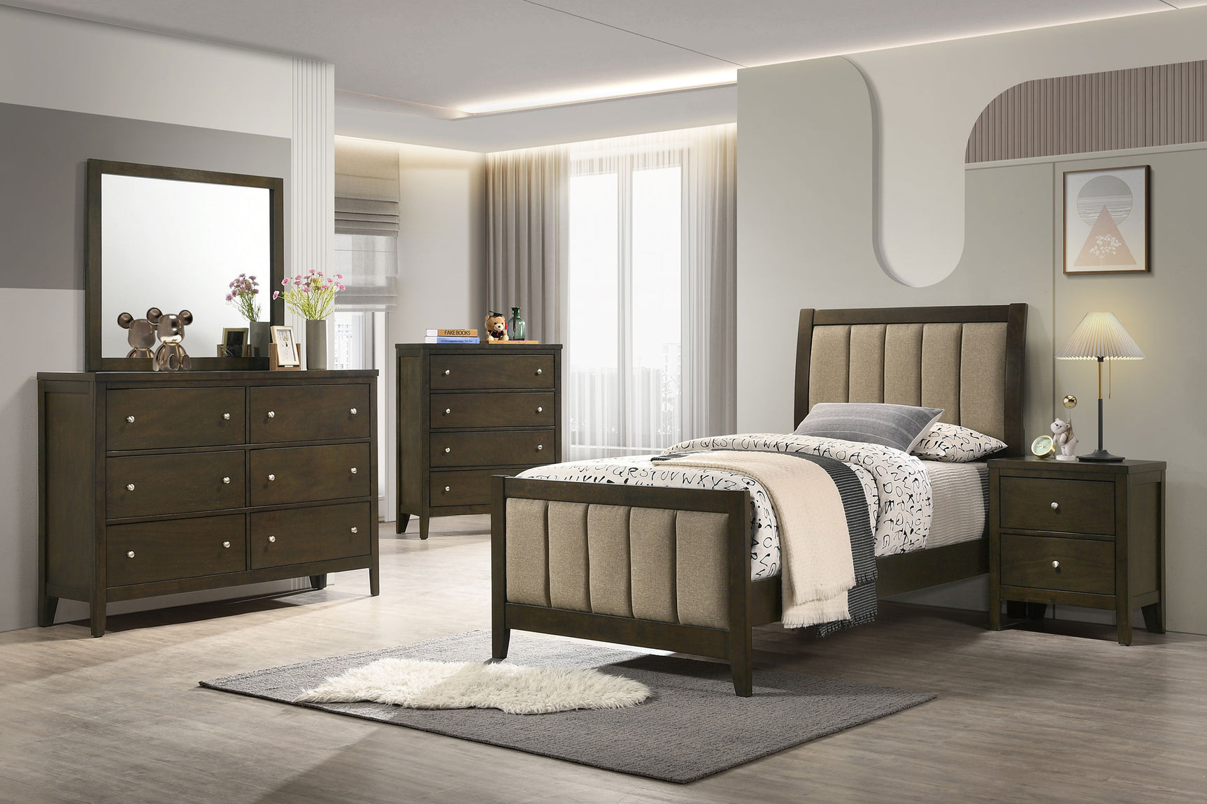 Wilkes 51-inch Upholstered Twin Bed Dark Cocoa - Tampa Furniture Outlet