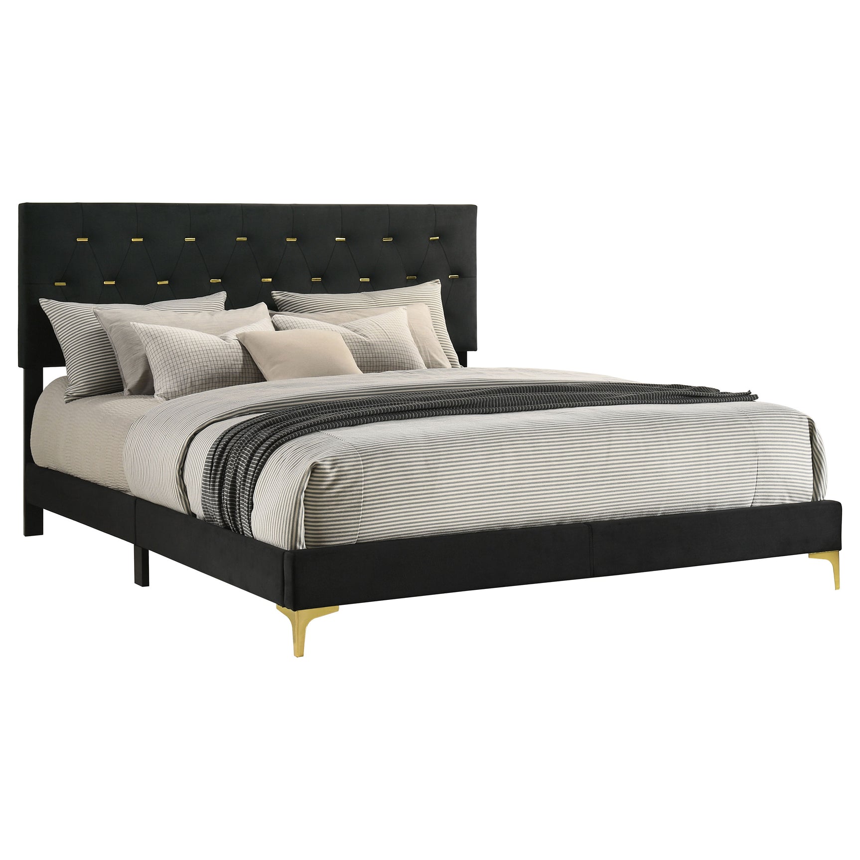 Kendall Upholstered Eastern King Panel Bed Black - Tampa Furniture Outlet