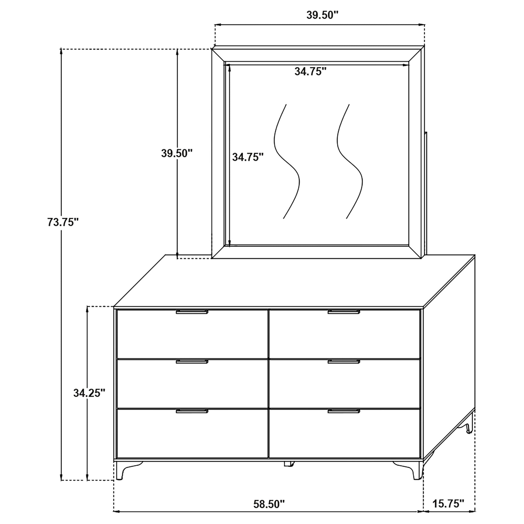 Kendall 6-drawer Dresser with Mirror Black - Tampa Furniture Outlet