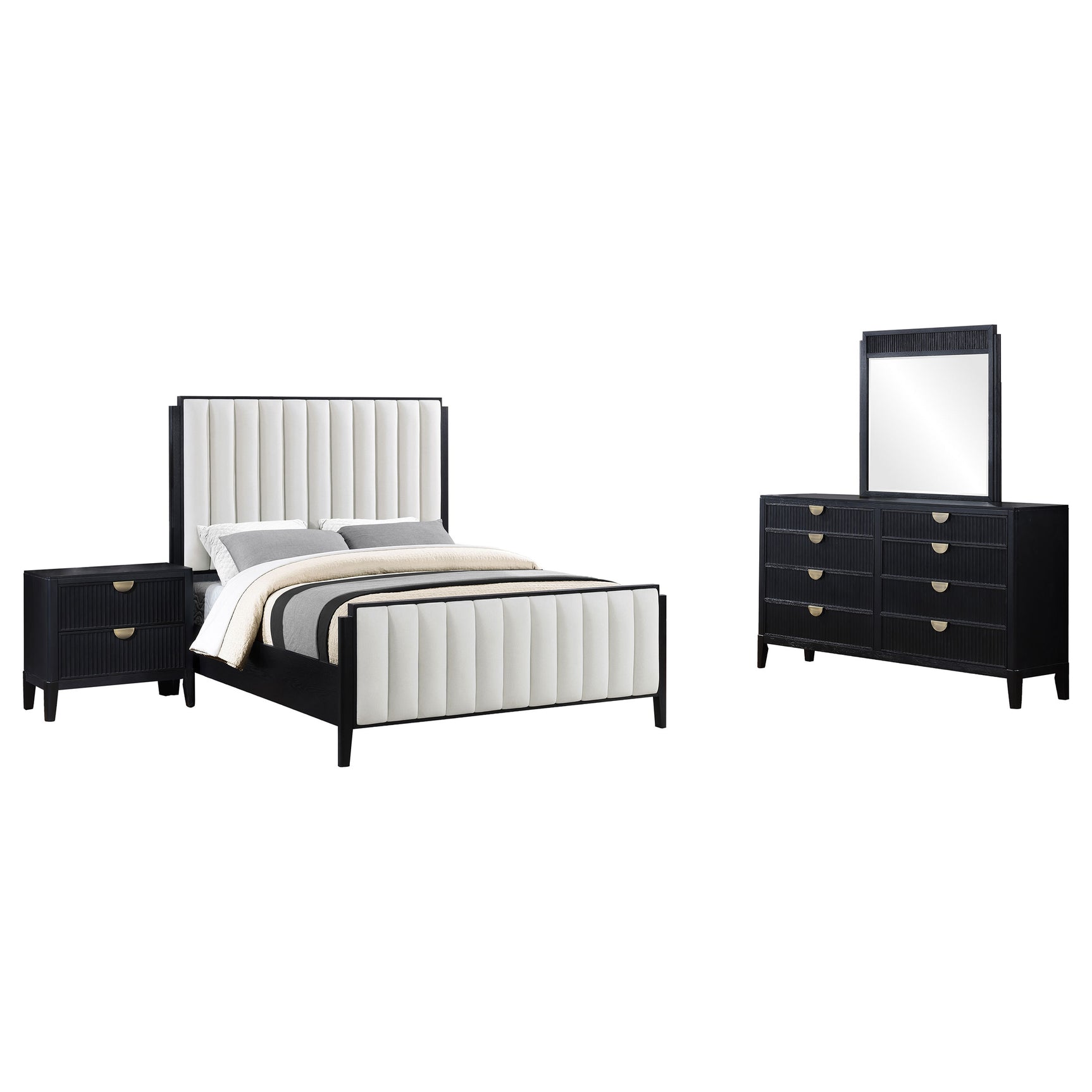 Brookmead 4-piece Upholstered Cal King Bedroom Set Black - Tampa Furniture Outlet