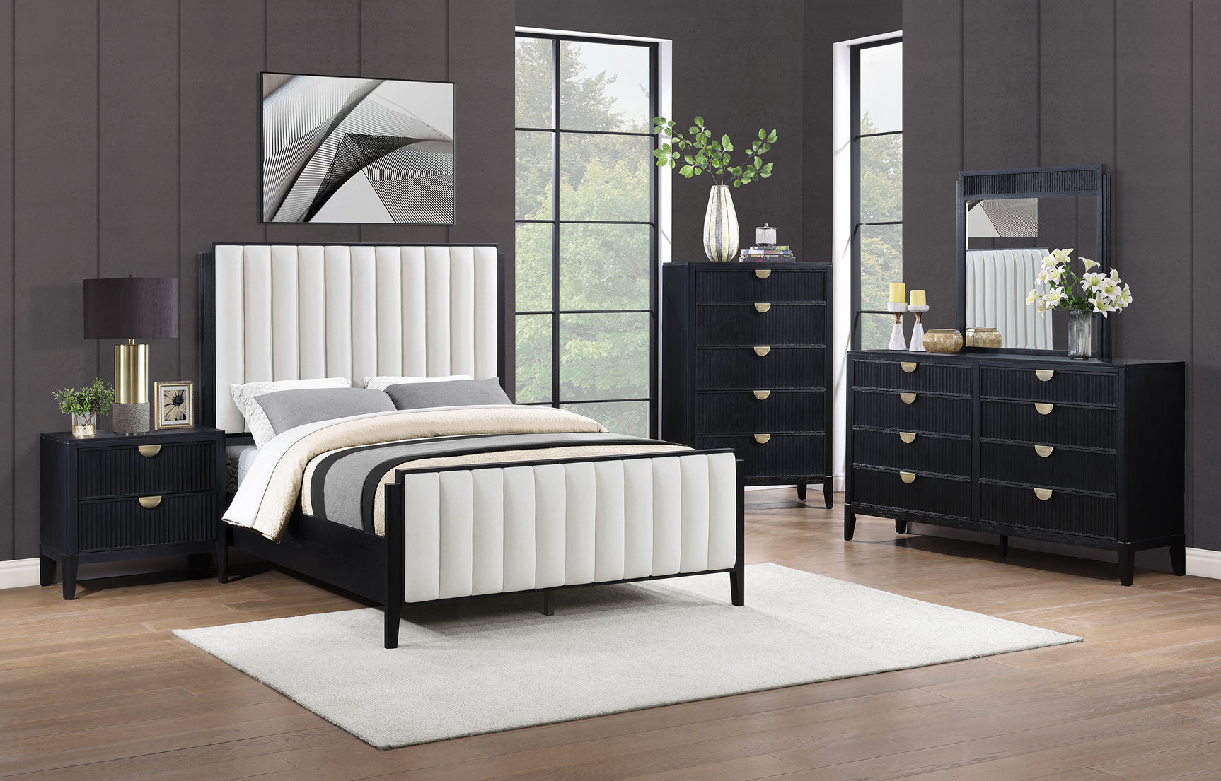Tampa Furniture Outlet - Coaster - Brookmead 5-piece Upholstered Cal King Bedroom Set Black - 224710KW-S5