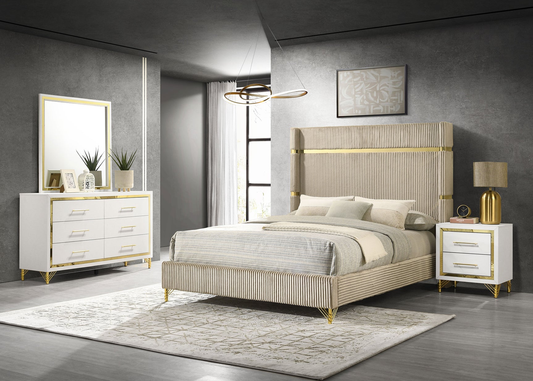 Tampa Furniture Outlet - Coaster - Lucia 4-piece Eastern King Bedroom Set Beige and White - 224731KE-S4