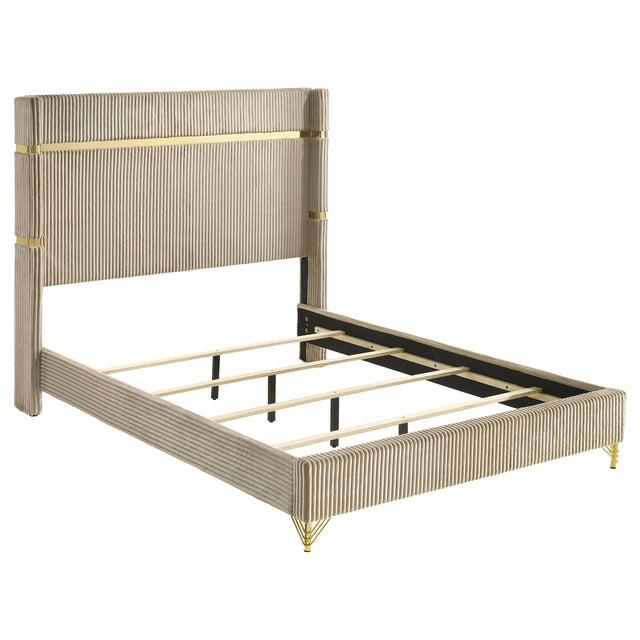 Tampa Furniture Outlet - Coaster - Lucia 61-inch Upholstered Eastern King Wingback Bed Beige - 224731KE