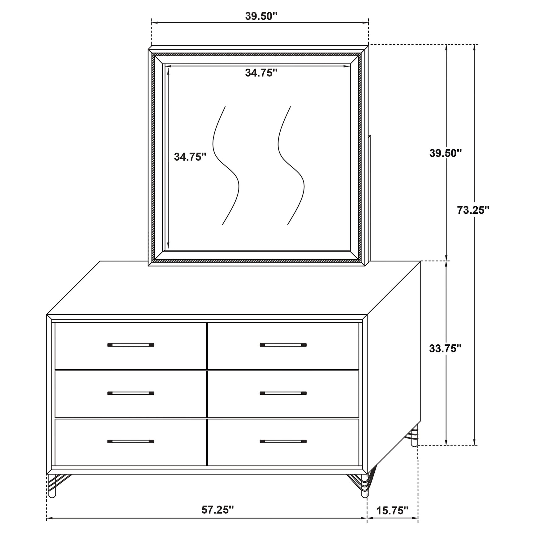 Lucia 6-drawer Dresser with Mirror White - Tampa Furniture Outlet