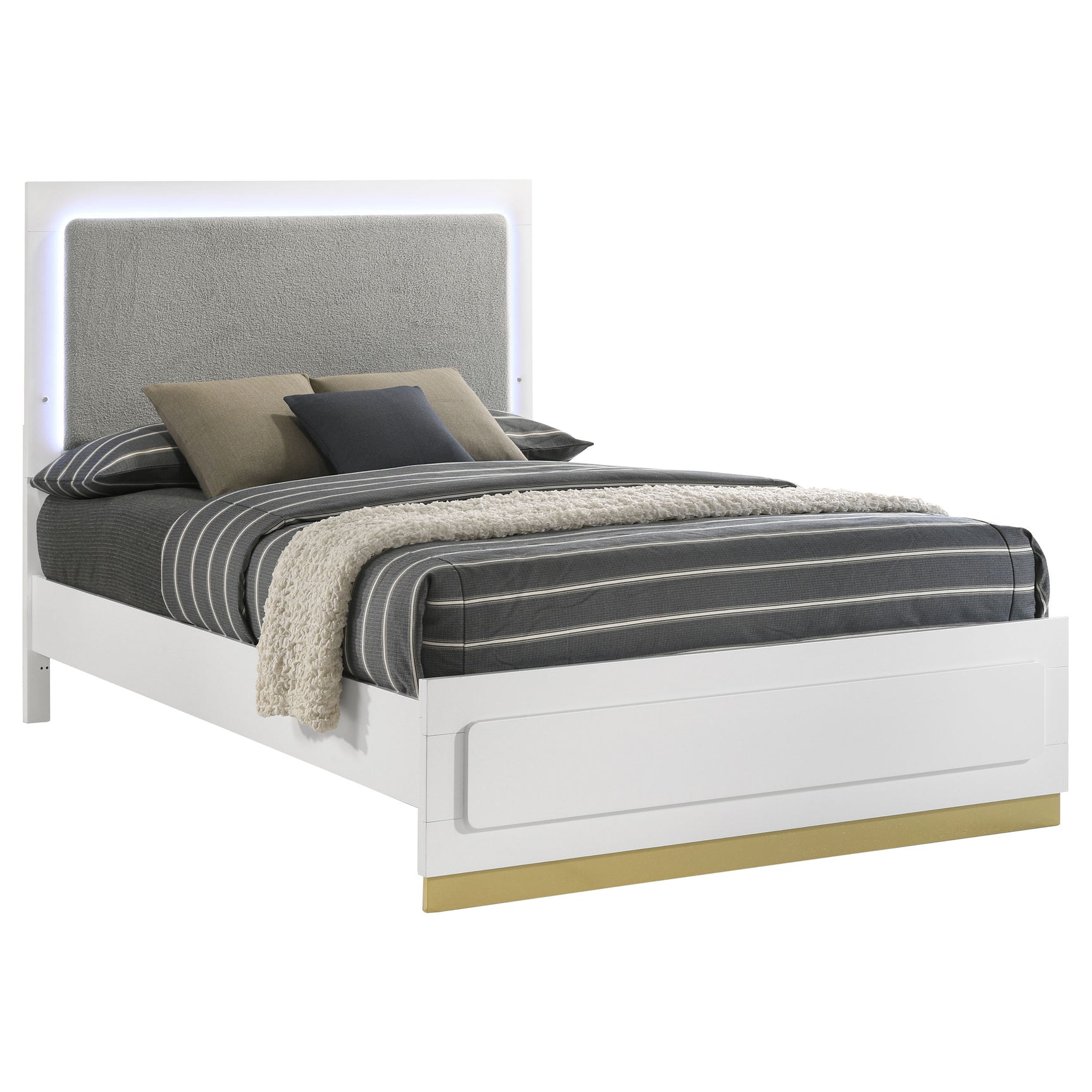 Caraway Wood Queen LED Panel Bed White - Tampa Furniture Outlet