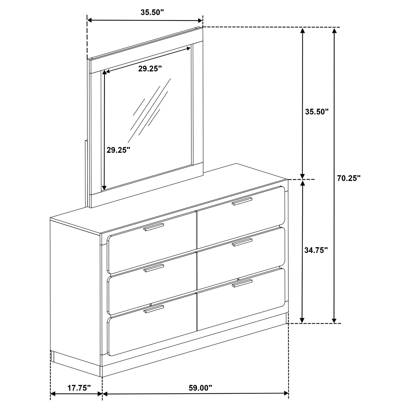 Caraway 6-drawer Dresser with Mirror White - Tampa Furniture Outlet