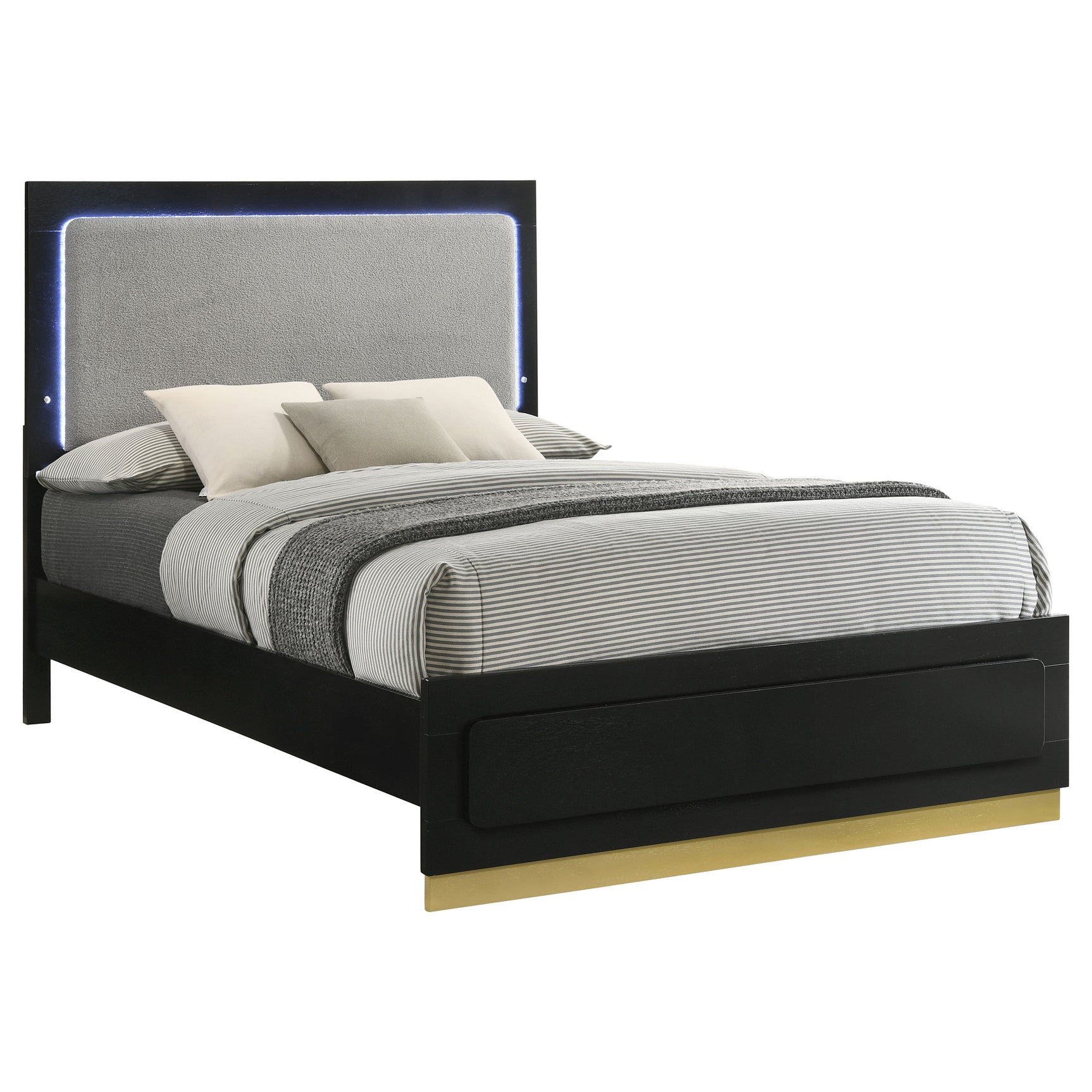 Caraway Wood Eastern King LED Panel Bed Black - Tampa Furniture Outlet