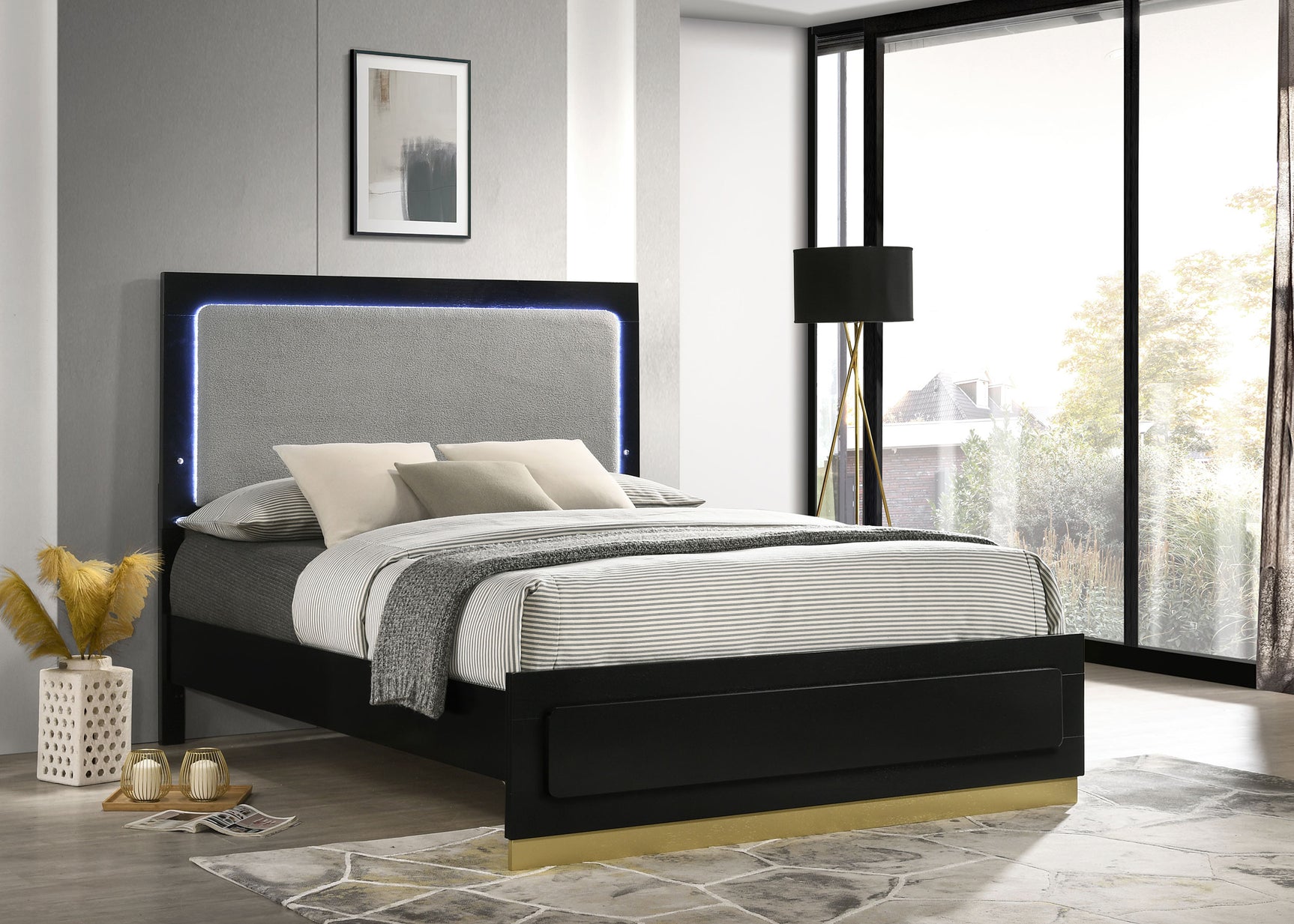Caraway Wood California King LED Panel Bed Black - Tampa Furniture Outlet