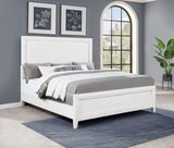 Marielle Eastern King Upholstered Panel Bed Distressed White - Tampa Furniture Outlet