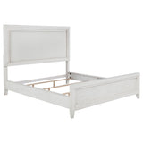 Tampa Furniture Outlet - Coaster - Marielle Eastern King Upholstered Panel Bed Distressed White  - 224841KE